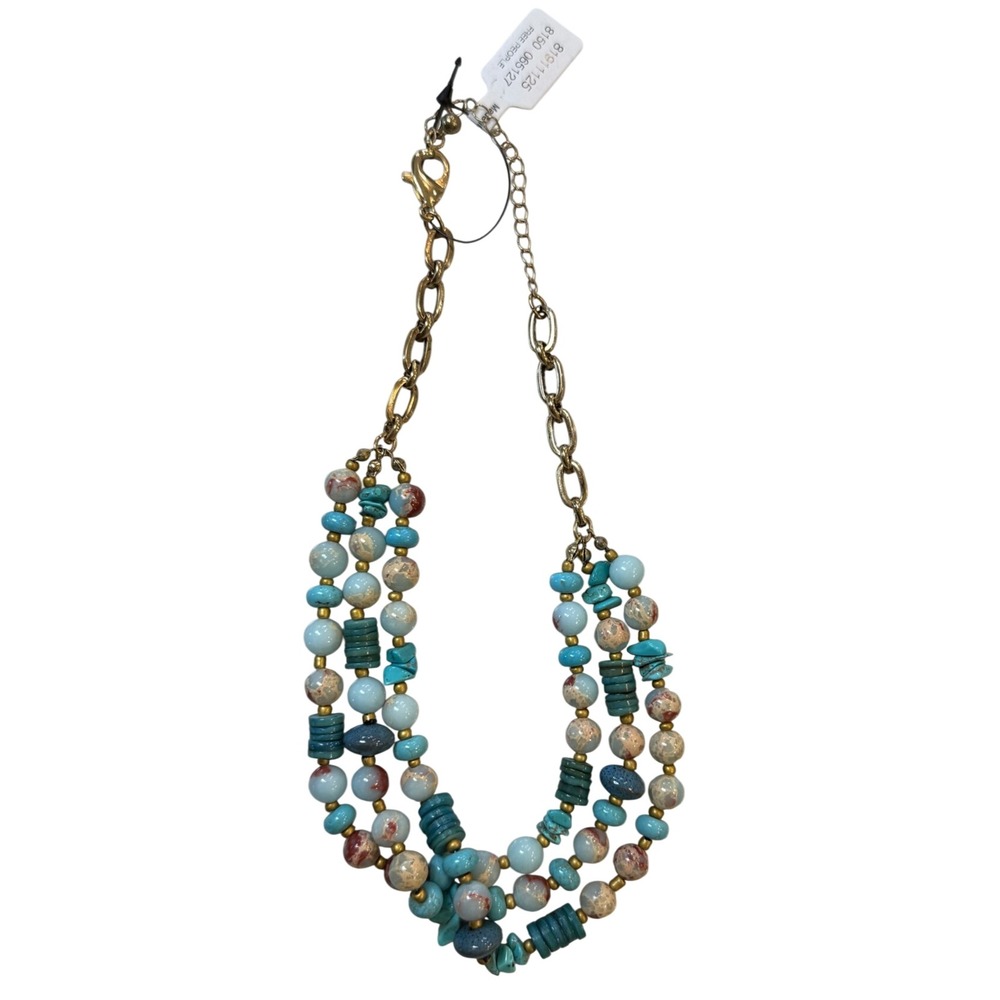 Free People Multistrand Turquoise Blue Beaded Boho Statement Necklace NWT